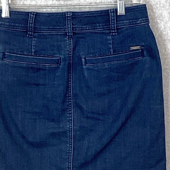 prAna Mini Skirt Organic Cotton Denim Front Button Size 2 Stretch Casual - Picture 5 of 13